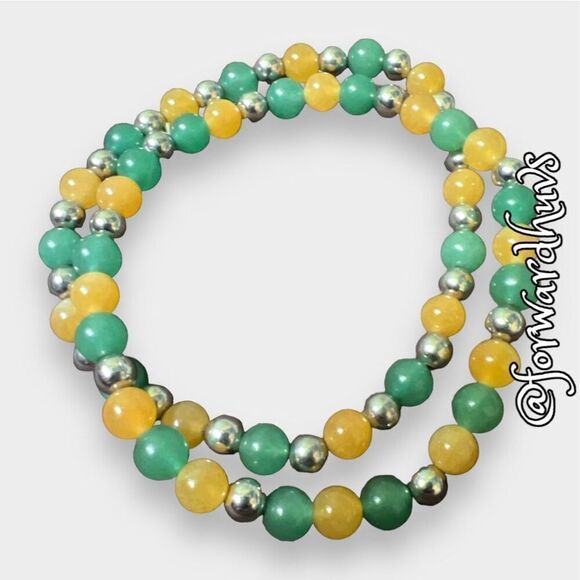 Bundle Sale 3 for $15 | Two Green and Gold Stretch Bracelets - Picture 5 of 7
